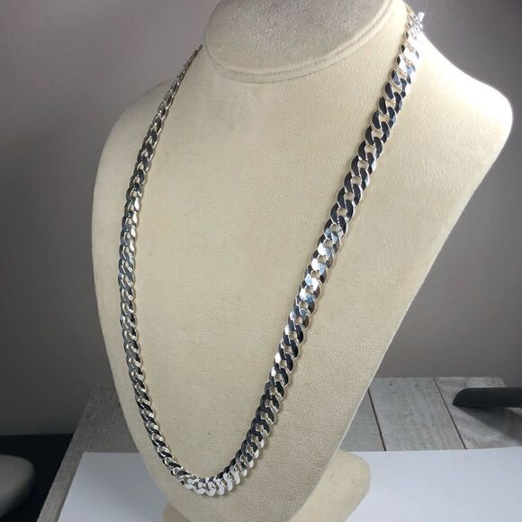 22” Solid 925 Sterling Silver Cuban Chain Necklace - Picture 7 of 9